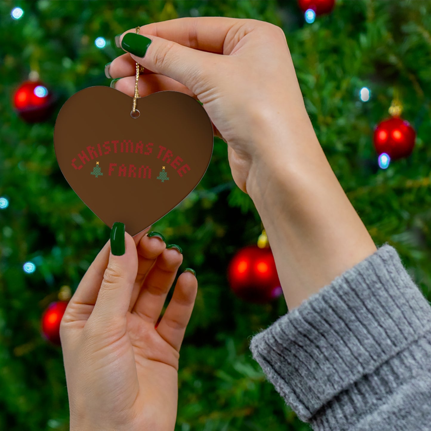 Christmas Tree Farm Christmas Ceramic Ornament, 4 Shapes