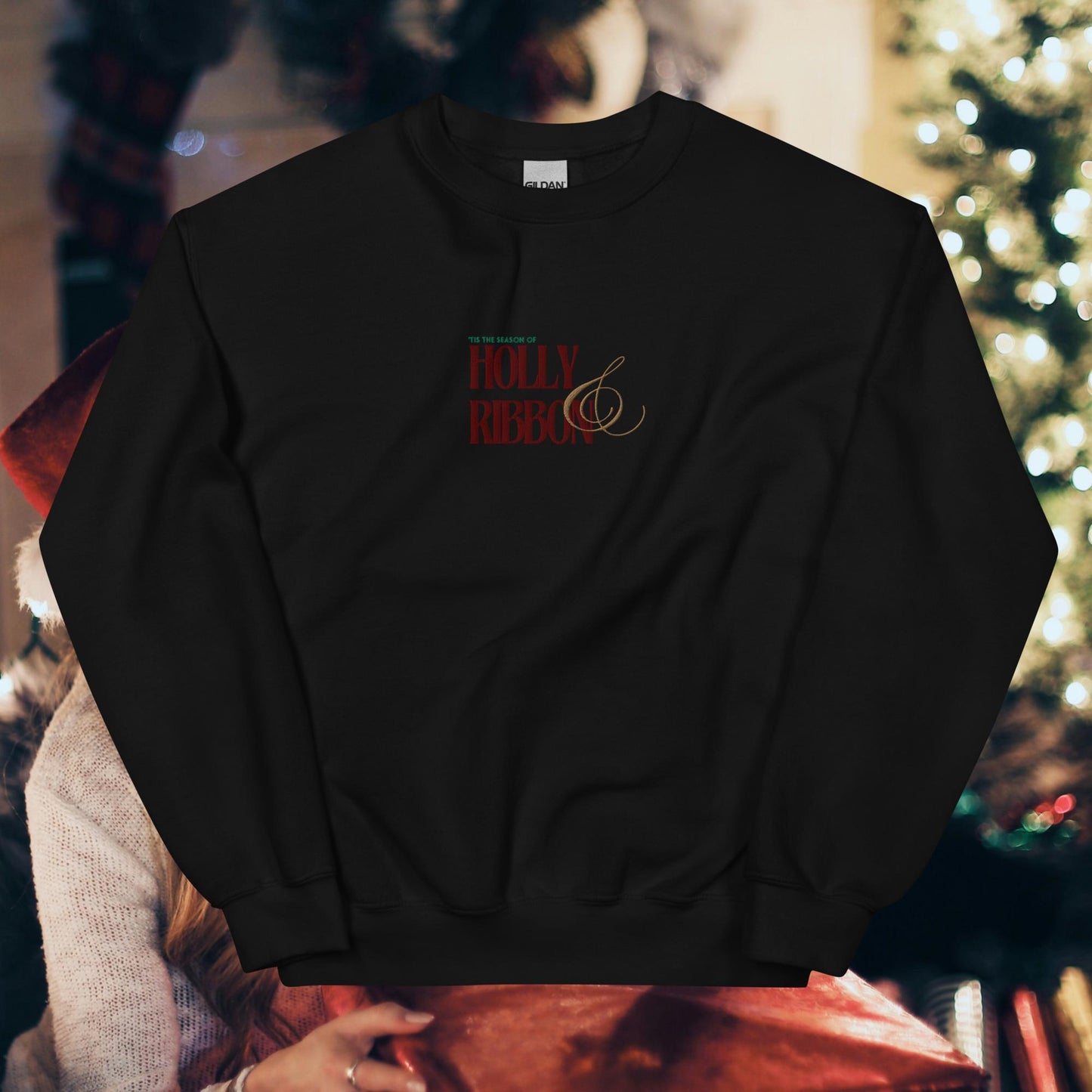 Holly & Ribbon Lyric Embroidered Unisex Sweatshirt