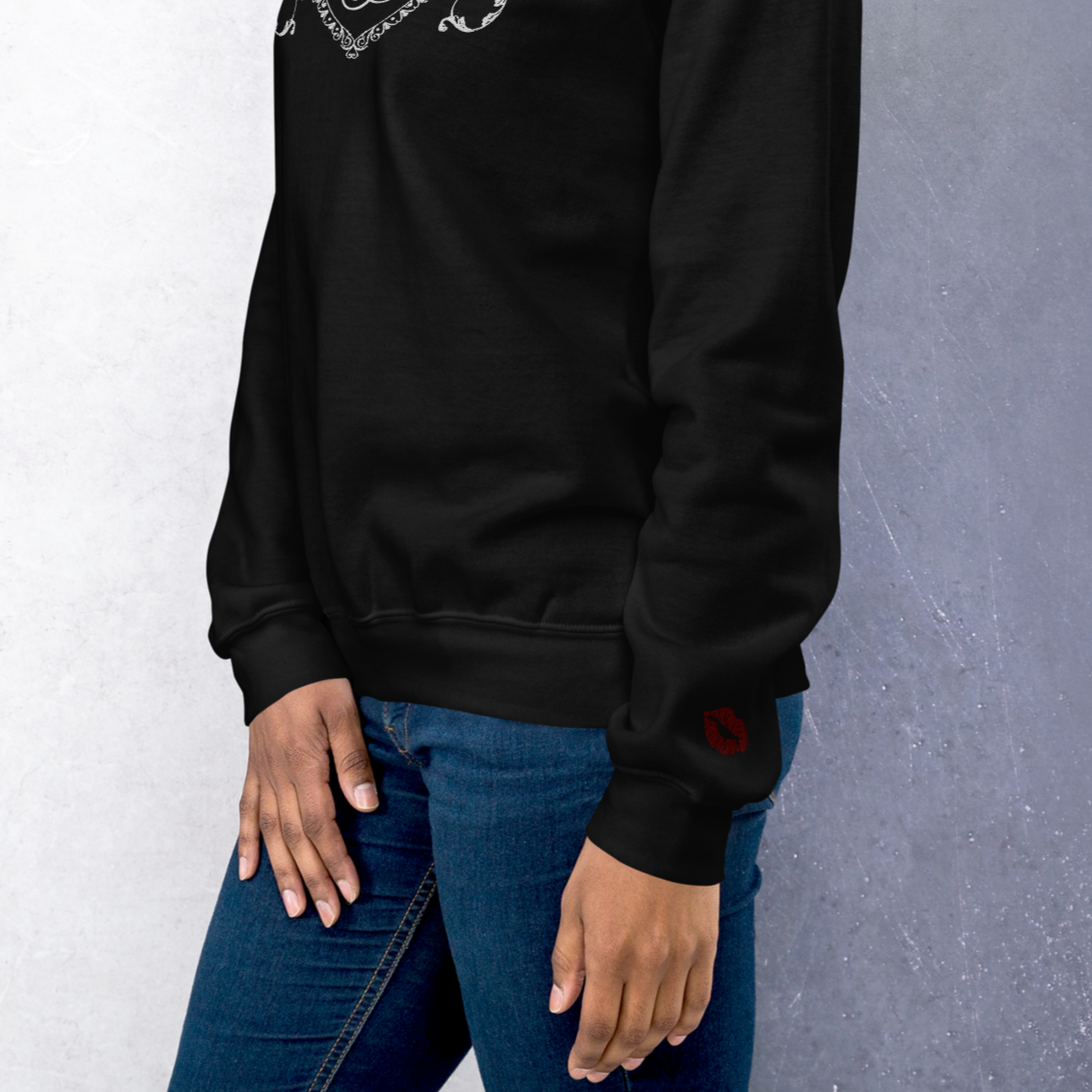 Short N Sweet Embroidered Unisex Sweatshirt with Kiss Detail