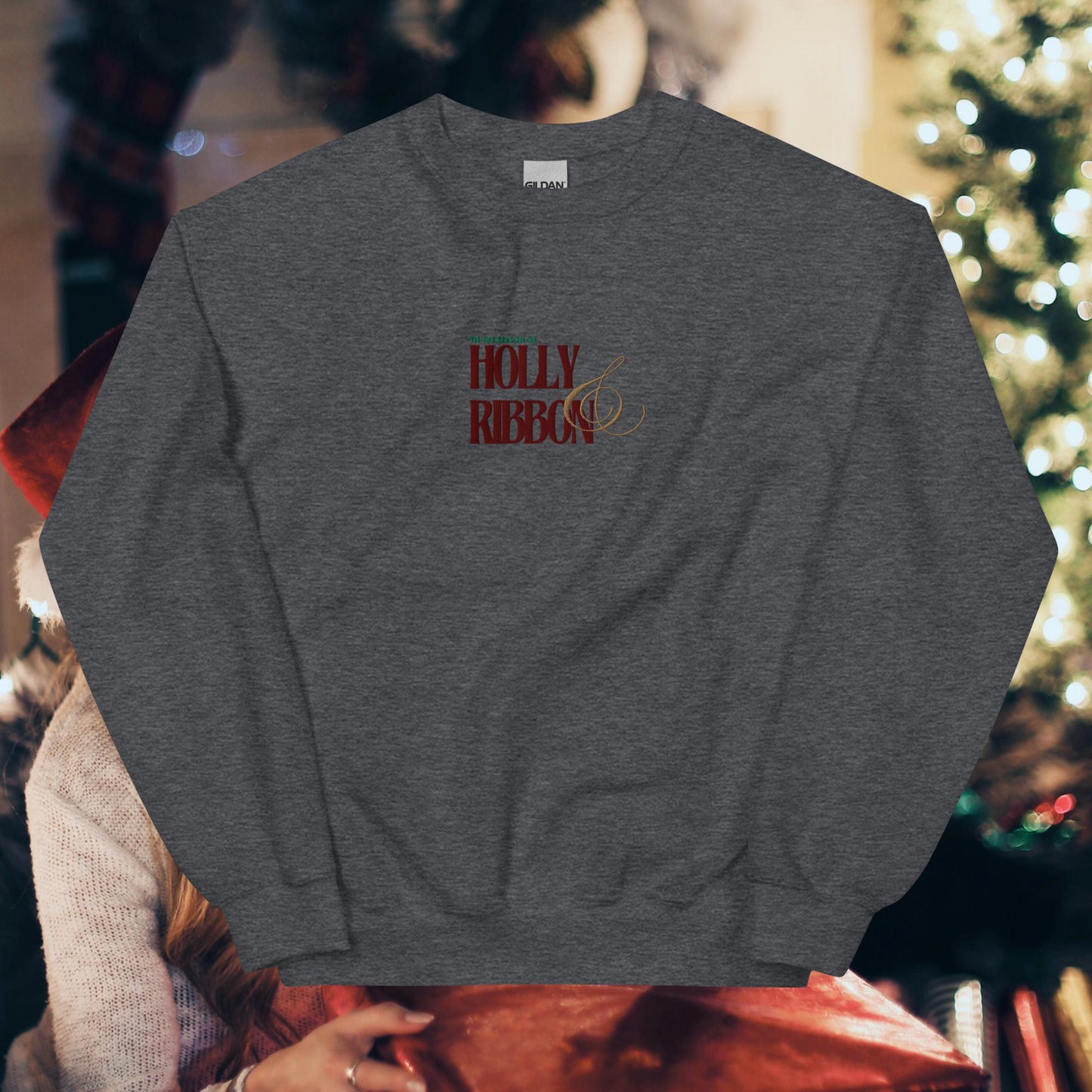 Holly & Ribbon Lyric Embroidered Unisex Sweatshirt