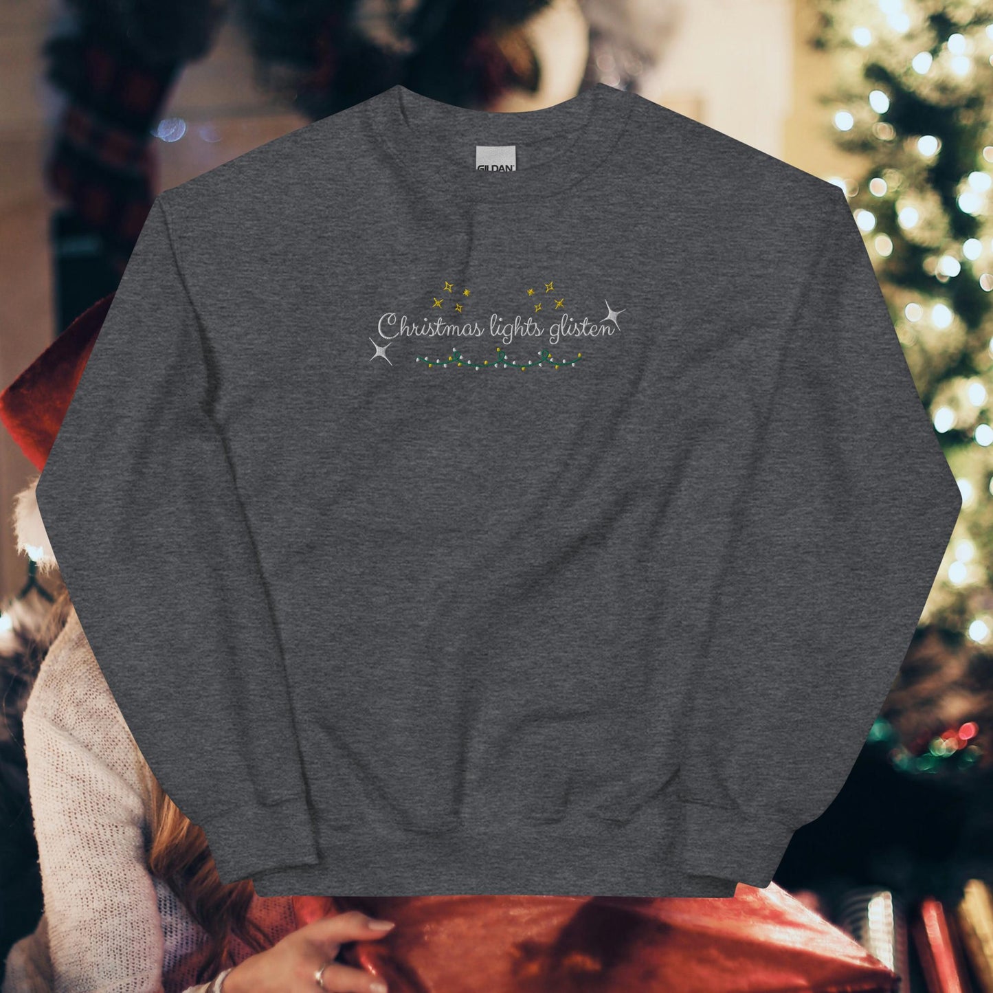 Christmas Lights Glisten Embroidered Unisex Sweatshirt