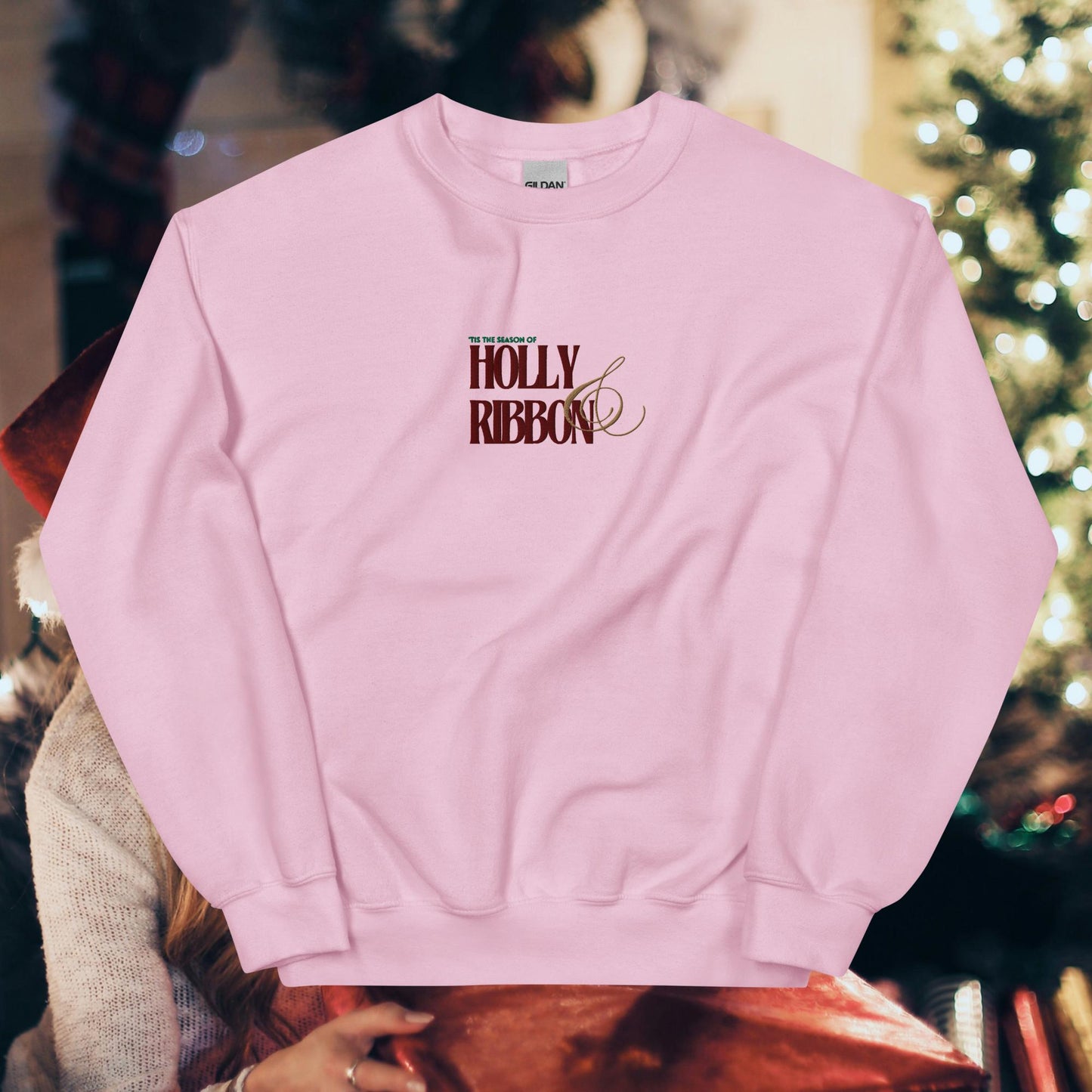 Holly & Ribbon Lyric Embroidered Unisex Sweatshirt