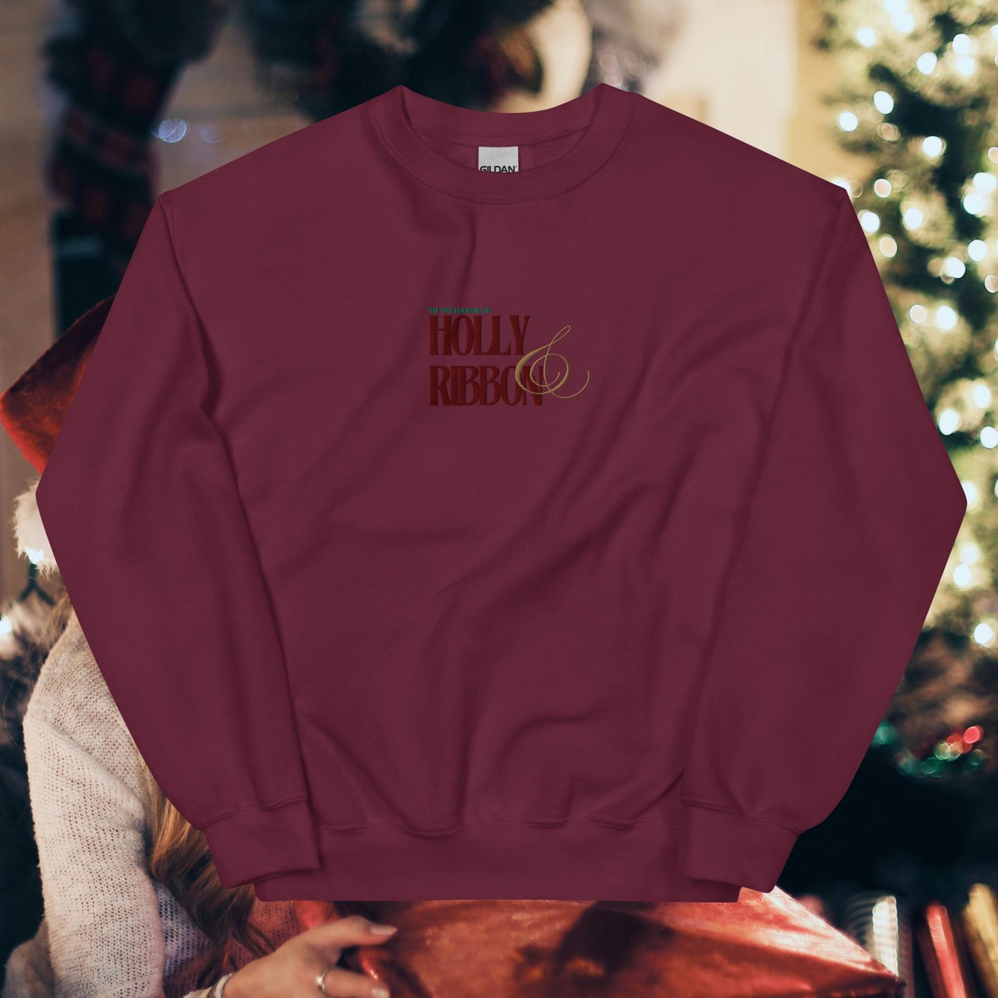 Holly & Ribbon Lyric Embroidered Unisex Sweatshirt