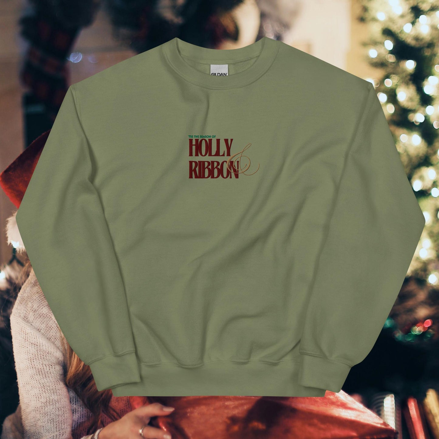 Holly & Ribbon Lyric Embroidered Unisex Sweatshirt