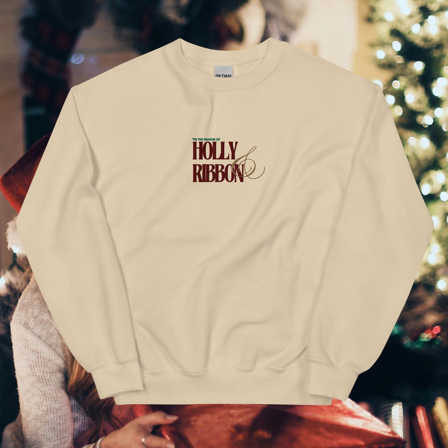 Holly & Ribbon Lyric Embroidered Unisex Sweatshirt