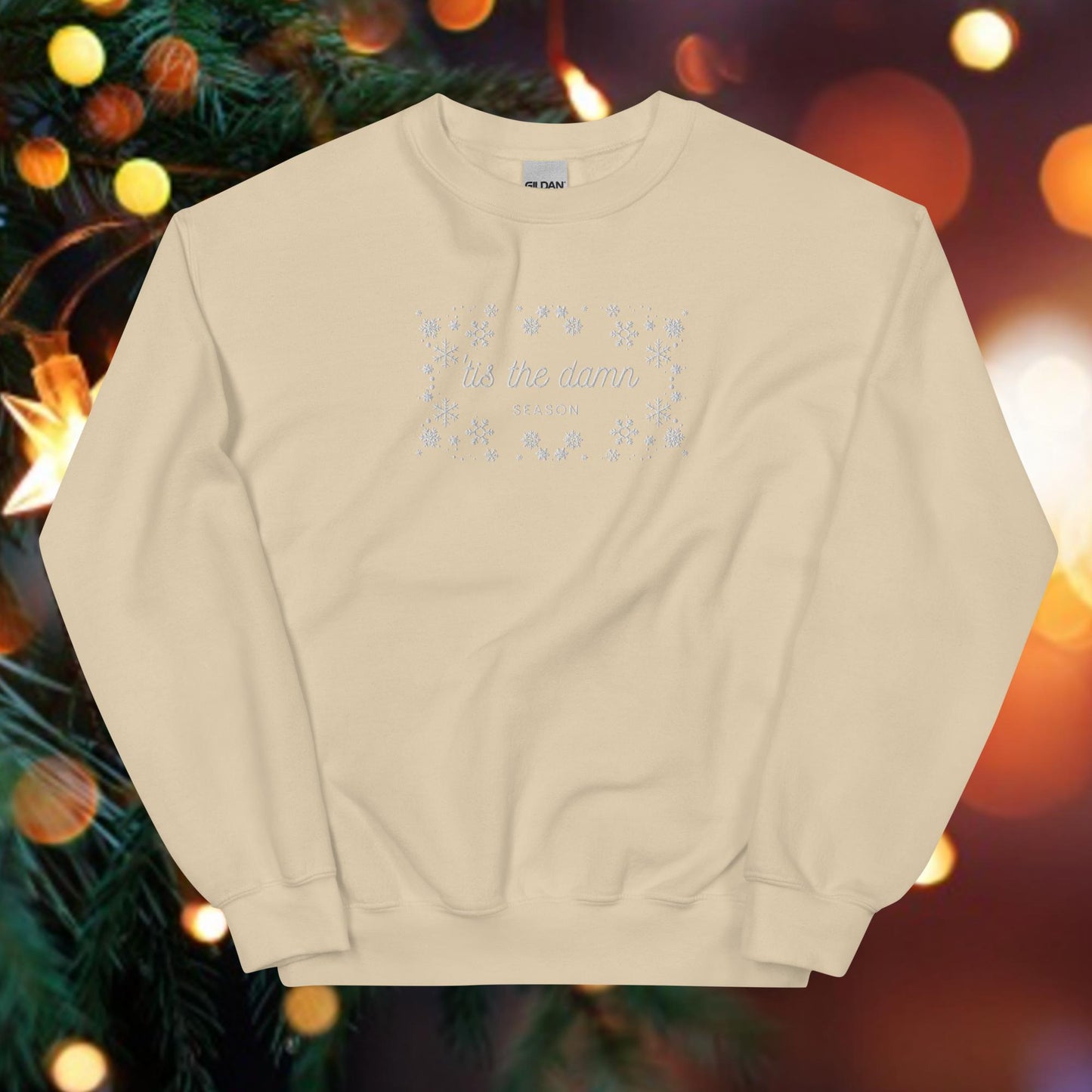 Tis the Damn Season Embroidered Snowflake Unisex Sweatshirt