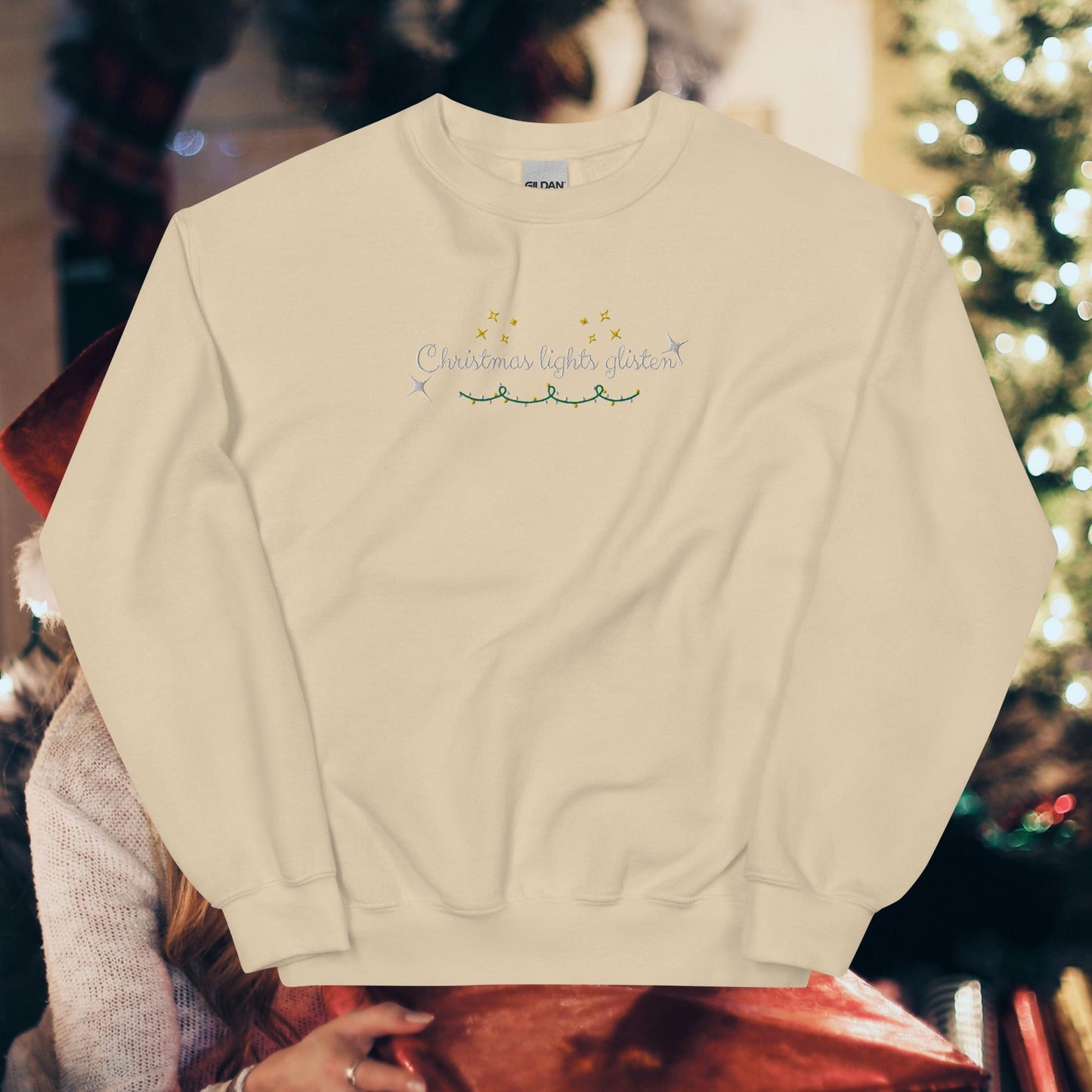 Christmas Lights Glisten Embroidered Unisex Sweatshirt