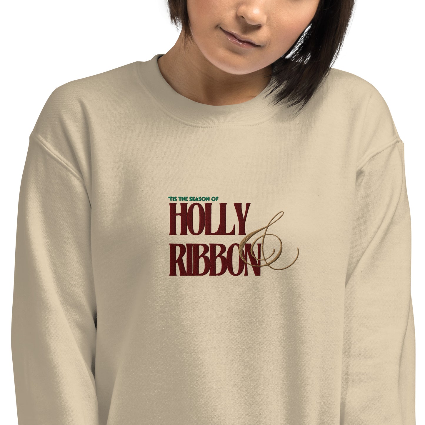 Holly & Ribbon Lyric Embroidered Unisex Sweatshirt