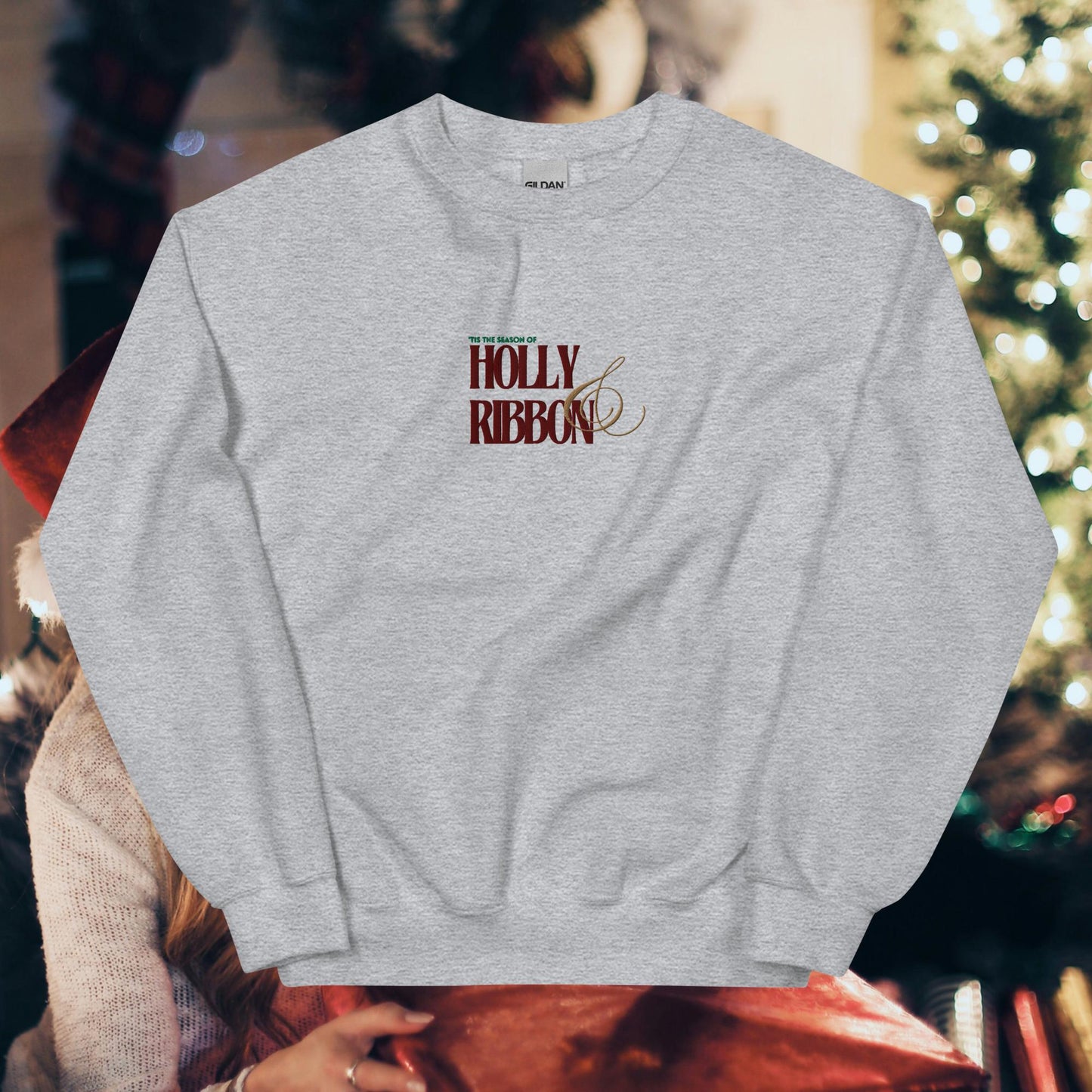 Holly & Ribbon Lyric Embroidered Unisex Sweatshirt